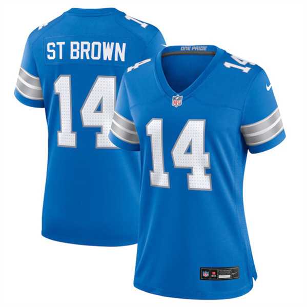 Womens Detroit Lions #14 Amon-Ra St. Brown Blue Stitched Jersey Dzhi